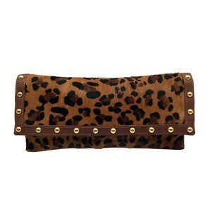 Beverly Feldman Brown Studded Leopard Print Clutch